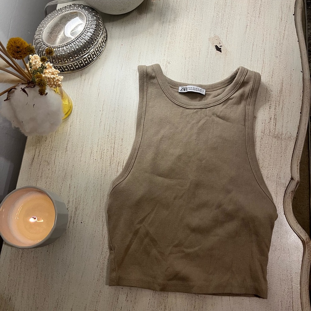 Zara Tan Ribbed Crop Top